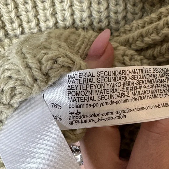 Zara Chunky Knit Pocket Sweater Sage Green Cropped Boxy Cozy Pullover Large - Picture 7 of 11